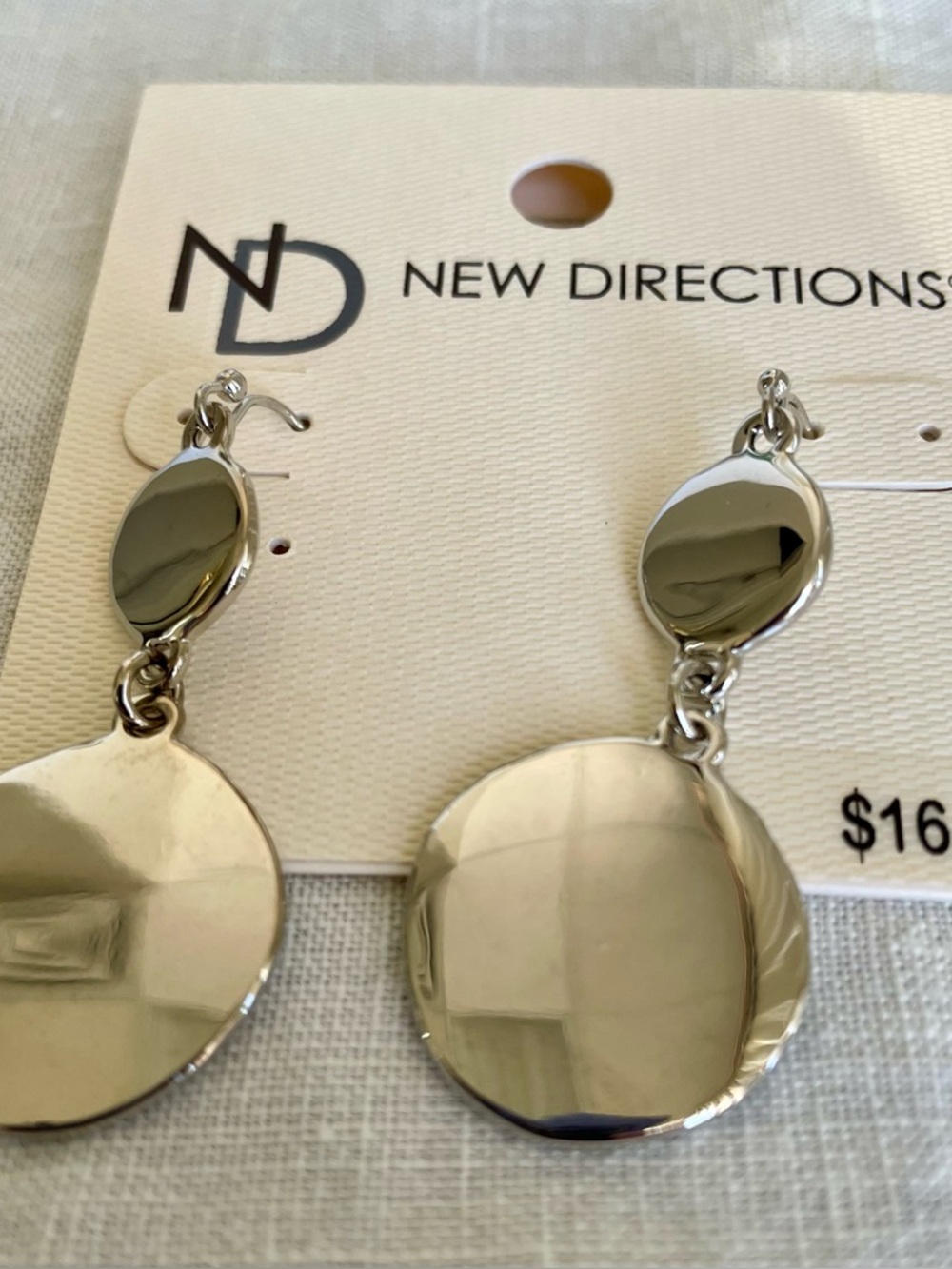 NWT New Directions Silver Drop Disc Earrings